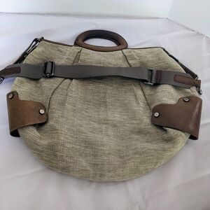 Marni balloon hobo handbag khaki linen and brown leather
